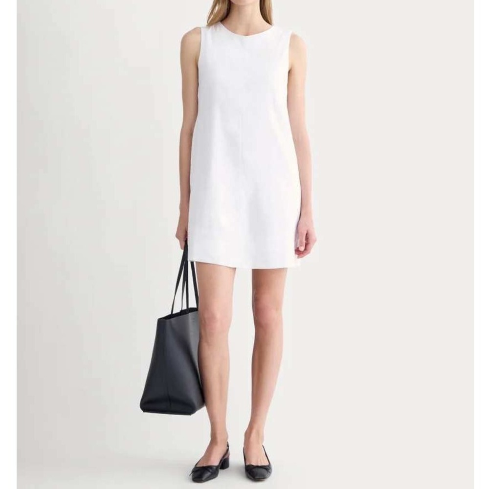 Everlane The Shift Dress Size 4 White Stretch Linen Sleeveless Pockets Mini NWT